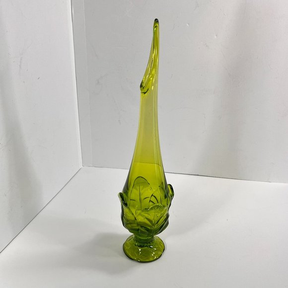 Vintage Viking Swung Glass Vase Avocado Green Epic Leaf Retro 7608 - Picture 2 of 16